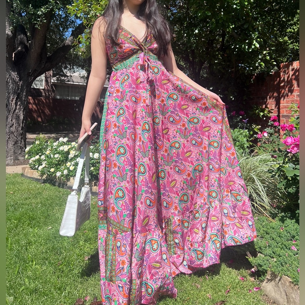 Paisley Print Pink Summer Maxi Dress